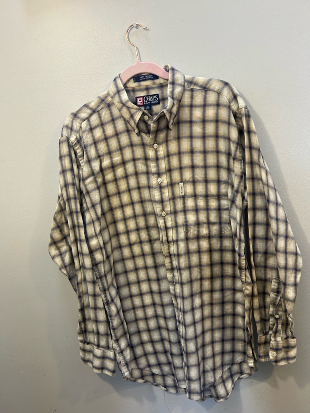 Chaos Ralph Lauren Beige and Black Plaid Button-Down Shirt 16-34/35